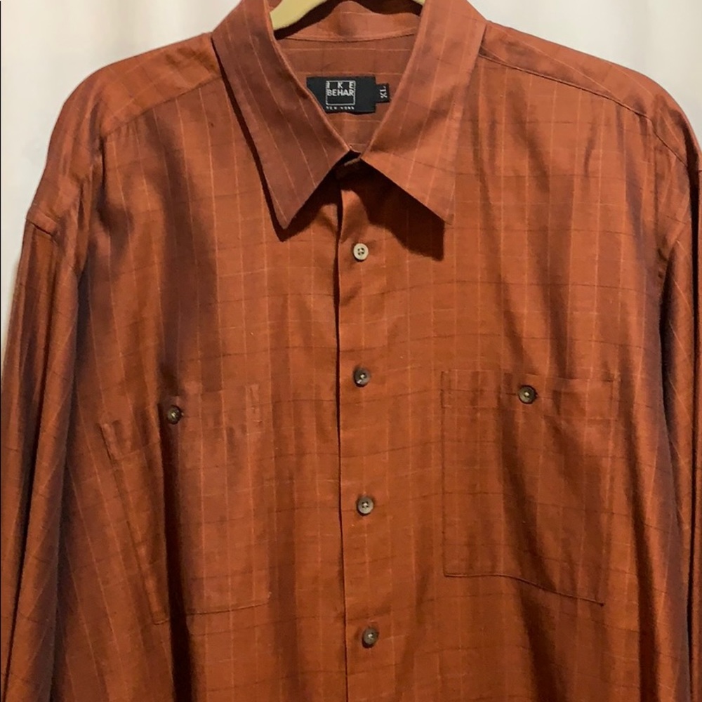 IKE BEHAR NEW YORK DRESS SHIRT DARK SIENNA SZ XL